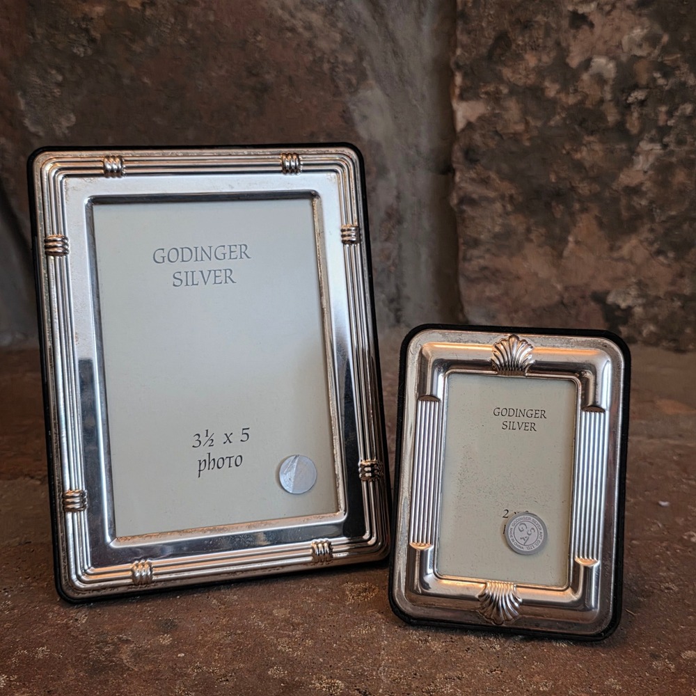Godinger Silver Art Co Picture Frame Set 3.5x5 and 2x3 Silver Tone Vintage Style